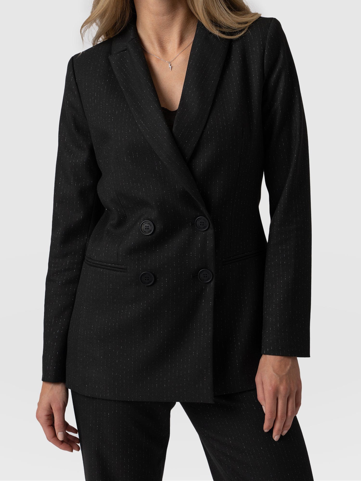Cambridge Blazer Black Lurex Pinstripe - Women's Blazers | Saint + Sofia® EU